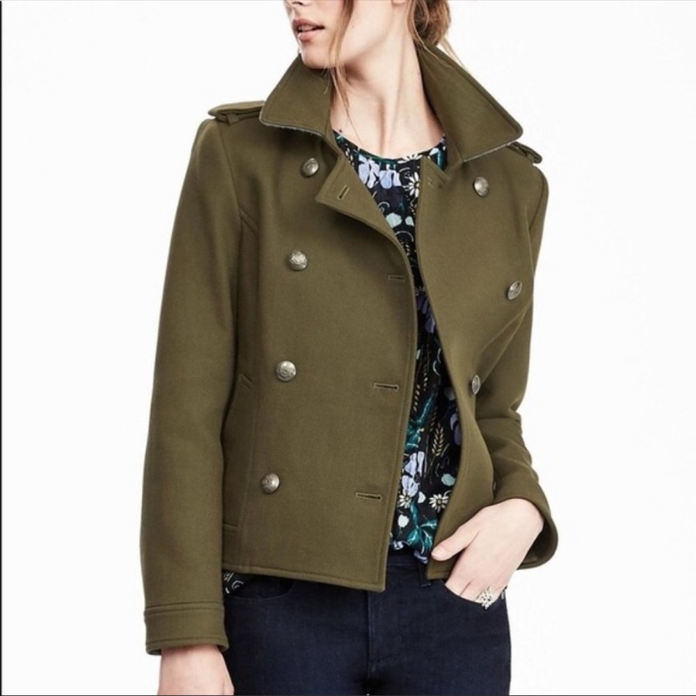 BANANA REPUBLIC| Military Green Pea Coat - sz S
